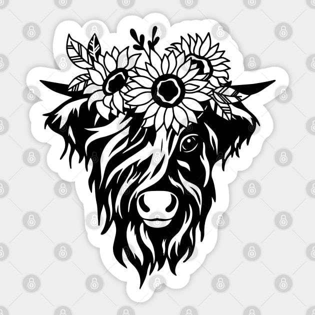 Highland Cow Floral Sticker by uncommontee